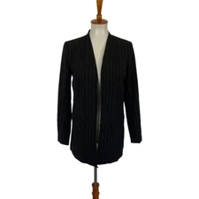 Halogen XS Black Pinstripe Open Front Longline Blazer Jacket Workwear Chic