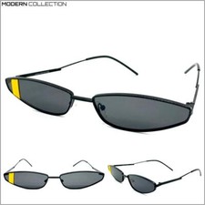 Contemporary Futuristic Modern Retro Style SUNGLASSES Thin Black Frame Dark Lens