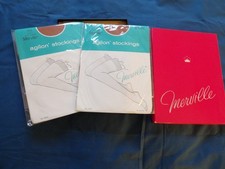 2 Pair Vintage Merville Agilon Nylon Stockings Size C 10-11 NOS Palm RN19577 Box