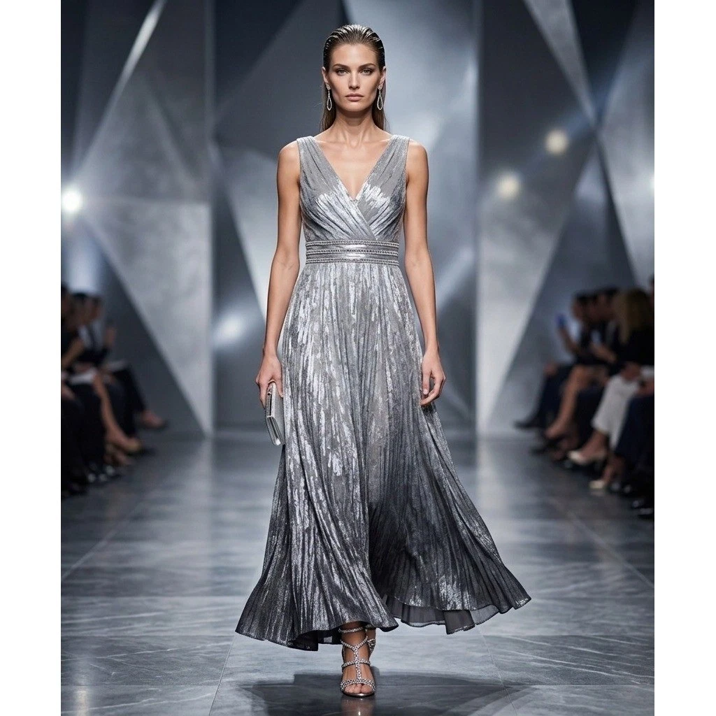 ebay silver dress Cache sparkling prom evening formal party long silver dress size 6 NEW