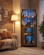 5 Tier Corner Wine Cabinet Bar Sideboard with Wine Rack With Led Light UK