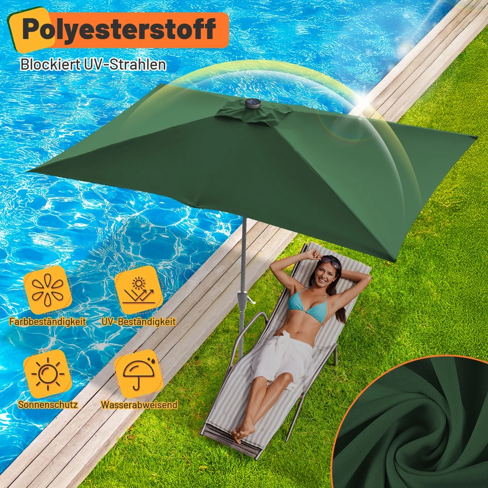 Sonnenschirm Rechteckig mit/ohone LED Garden Parasol Ø1.4x2.1m/2x3m Balkonschirm - Bild 2 von 4