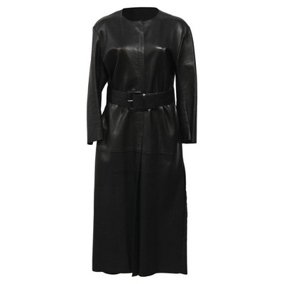 Acne Studios Long Coat With Belt In Leather Women Black Size 34