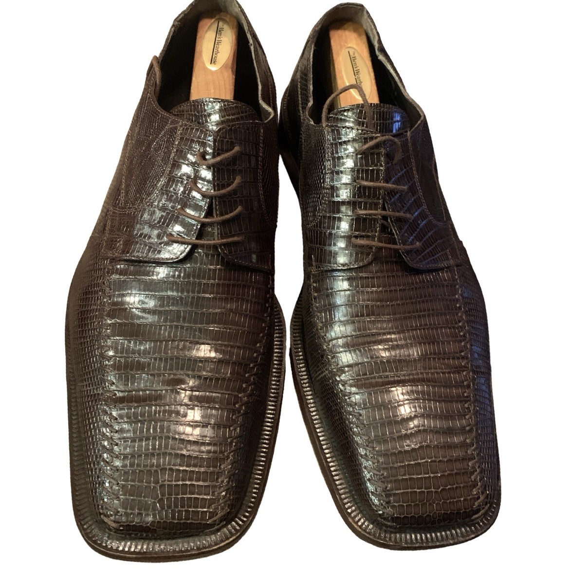 David Eden Mens Exotic Genuine Lizard Leather Shoes Size 8.5 Tan Mustard David Eden Men Brown Genuine HORNBACK Alligator Crocodile  main image 3