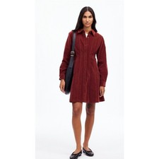 NWT Madewell Long-Sleeve Seamed Mini Corduroy Dress Burgundy 2