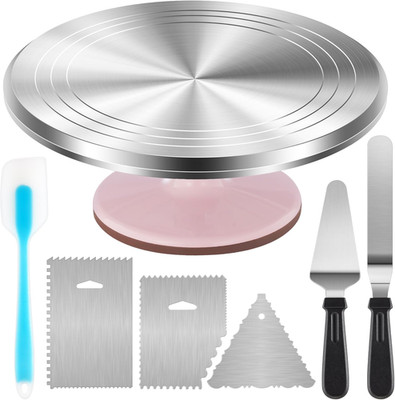 Aluminium Cake Turntable Set,Baking Tools w/ Revolving 12'' Cake Stand-Decorating