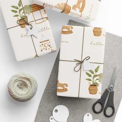 Baby cradle wrapping paper | Gift Wrap Roll, Neutral Aesthetic