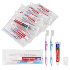 50 Disposable Toothbrushes with 45 Grams Toothpaste Individually Wrapped  Tr...