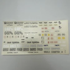 FRED CADY 246 1965 Mustang Fastback 427 A/FX Russ Davis Ford 1:24 1:25 DECALS