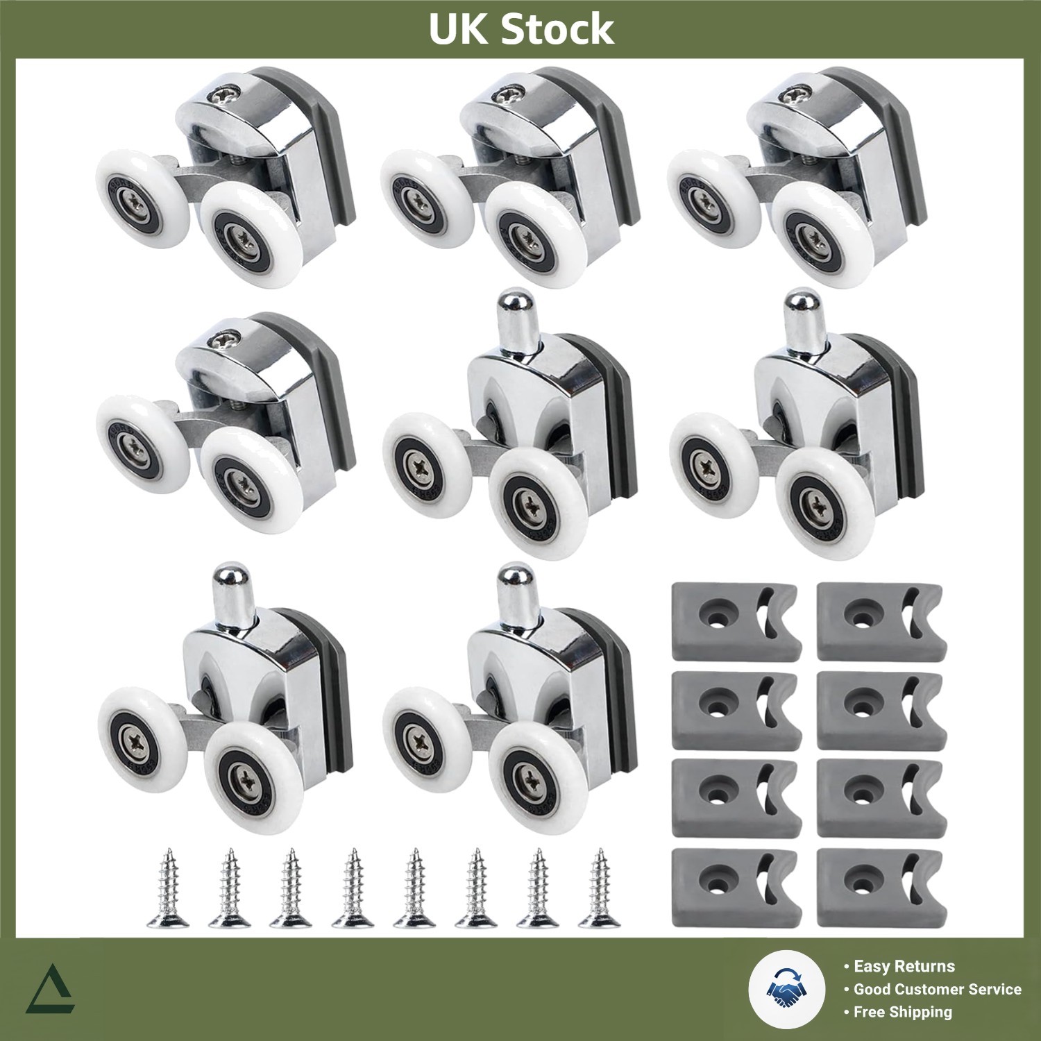 Curved Shower Door Rollers 23mm, Smooth Quiet Glide, 8 Pack