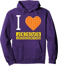 I Love Jesus Waffle Heart Funny Christian Unisex Hooded Sweatshirt