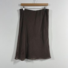 George Fairy Grunge Brown Print Midi Skirt Asymmetrical Seam Womens 8 Boho Y2K