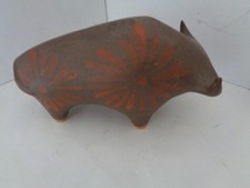 Unusual Mid century Lotus pottery bull Petal on brown matt glaze figurine