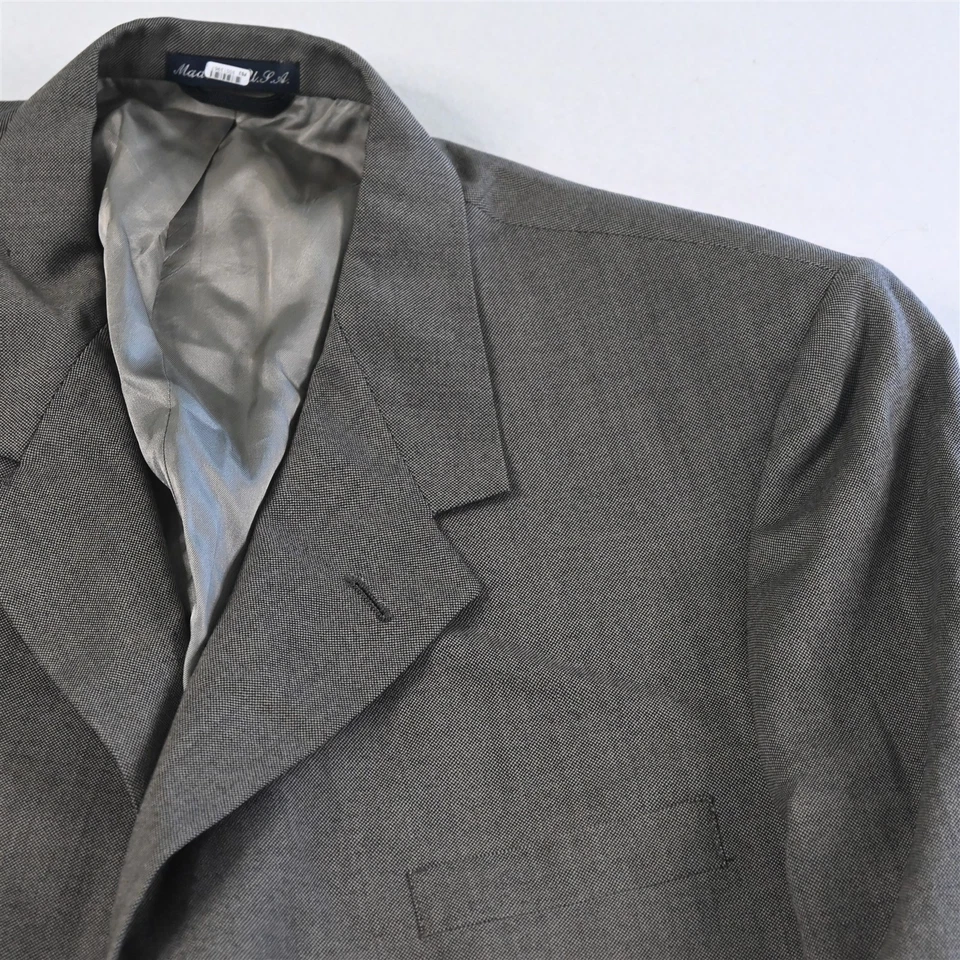 复古美国制造 46R 36x34 棕色灰色鸟眼羊毛男式夹克裤子套装 — 第 3/4 张图片