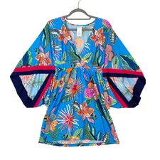 Trina Turk Tahiti Tropical Pacific Swim Coverup Tunic Women Sz M Colorful Floral