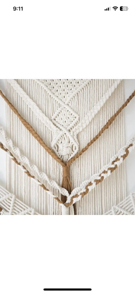 Jakalin Grande Macramé Colgante de Pared 47" Anx 55" L Marrón Macramé Decoración de Pared Foto 4 de 4