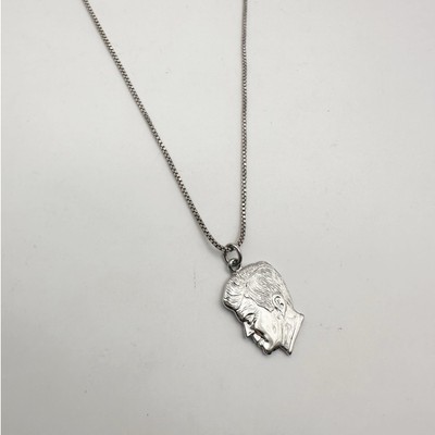 Sterling Silver John F Kennedy Profile Necklace JFK Jr Box Chain 925 Mark