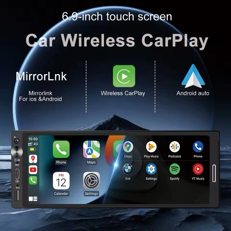 Autoradio 1 din Universale Carplay Android E Apple Touch Screen- Wired Cablato - Immagine 2 di 4