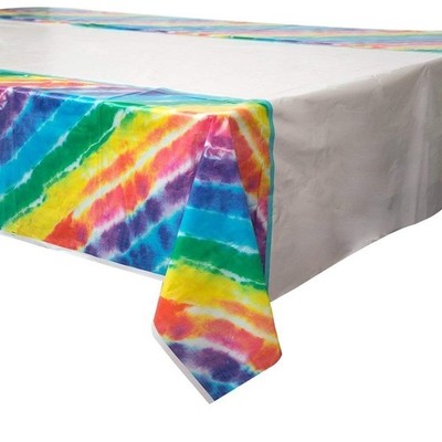 Multicolor Tie Dye Rectangular Plastic Table Cover (54'' x 84'') 1 Pc. | Perfect f