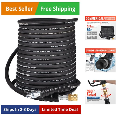 #ad #ad 3 8quot; Pressure Washer Hose 50FT Swivel 3 8 Quick Connect 4000 PSI Steel Brai... $107.91