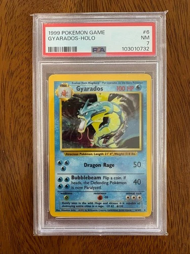 1999 Pokémon Base Set Gyarados Holo Unlimited PSA 7 NM Vintage