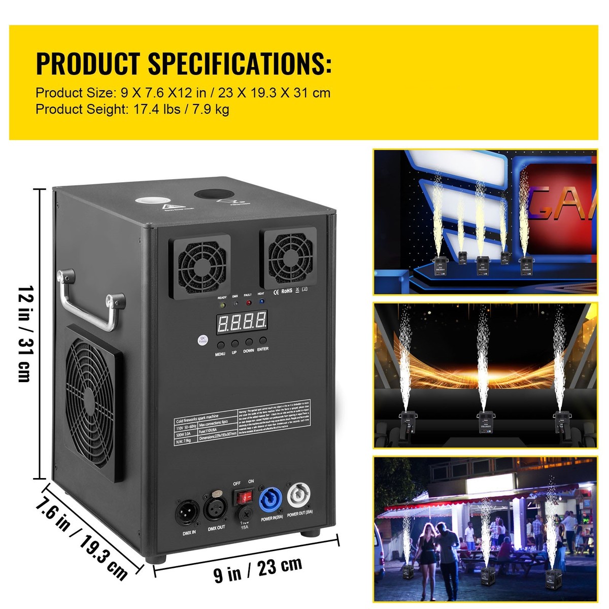Large Cold Spark Firework Machine 700W DMX Stage 6.6-9.8ft