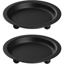 Iron Candle Holder Set of 2 Round Tray for Pillar Ball Candles Black Metal