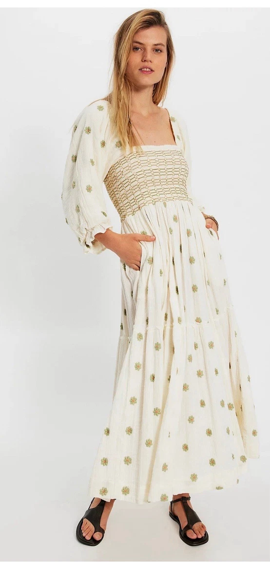 elegant dressing table mirror Free People Bali Santa Cruz Maxi Dress Floral Embroidered Cutout Ruffl –  White Chocolate Couture