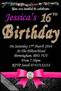 10 x personalised 16th birthday party invites invitations