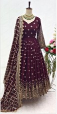 Stylish Faux Georgette Brown Gown Bottom With Fancy Dupatta For Festival Wear