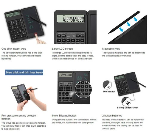 Calculadora científica plegable 2 en 1 y tableta de escritura de 6 pulgadas pantalla LCD de 10 dígitos - Imagen 9 de 24