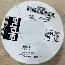 Alpha Wire 299/1 SV005 Hook-up Wire 26AWG BUS BAR WIRE 100ft SPOOL SILVER