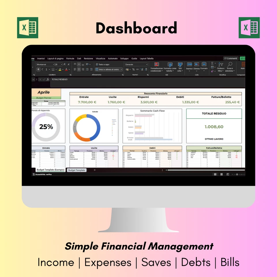 Monthly Budget Planner Template | Excel Spreadsheet | Track Income & Expenses - Immagine 2 di 4