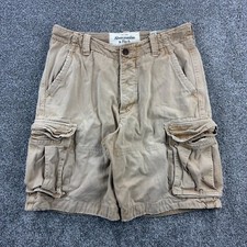 Y2K Abercrombie Fitch Cargo Shorts Mens 32 Khaki Canvas Outdoor Cotton Baggy
