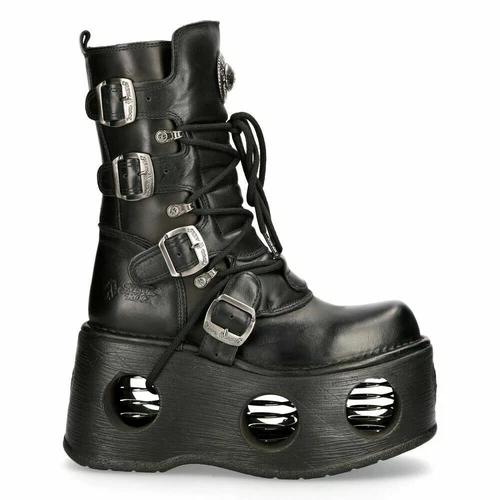 New Rock Boots 373-S2 Unisex Metallic Black Leather Platform Goth Neptuno Space