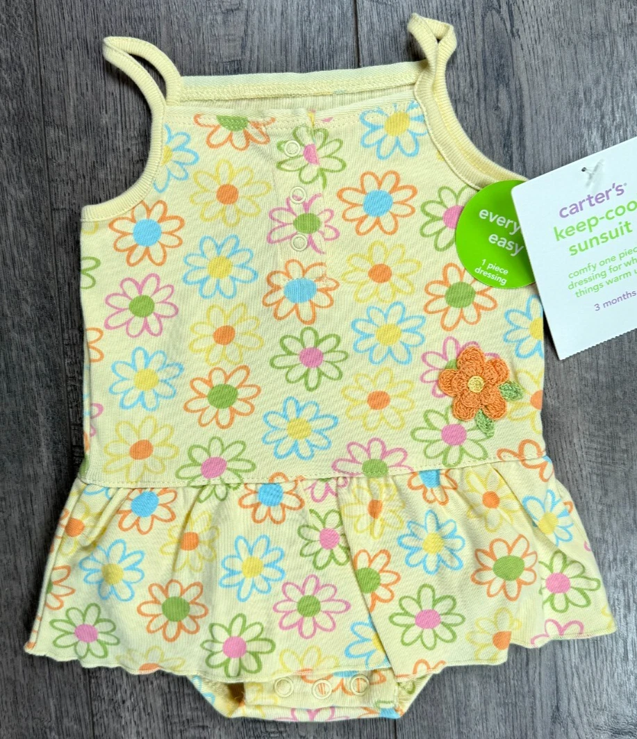 Baby Girl Clothes New Carter's Vintage 3 Month Yellow Floral Romper Outfit