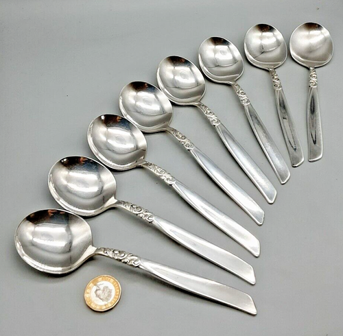 8 Vintage Oneida Community Silver Plated Soup Spoons South Seas Pattern 16.5cm - Picture 2 of 7