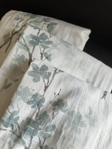 DKNY Spring Blossom Window Curtains Panels Inverted Pleat Aqua Grey 32x96 Set-3