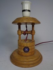 Unusual Wooden Wishing Well Table Lamp With M V Dunnottar Castle Badge 22cm