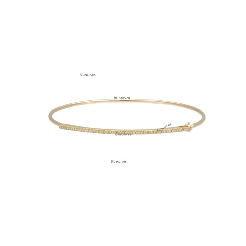 天然镶嵌钻石纯金条线手镯 14k 黄金手链 — 第 2/4 张图片