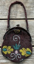 Antique Belgian Glass Beaded Small Handbag W/French Tortoiseshell Top Clasp