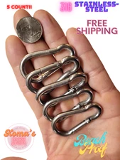 316 Stainless Steel Carabiner Clip Snap Hook Spring 3/16" (5 pack) Key Loops