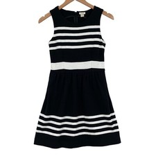 J.CREW Sheath Dress Womens 2XS Black Striped Cotton Sleeveless Stretch Back Zip