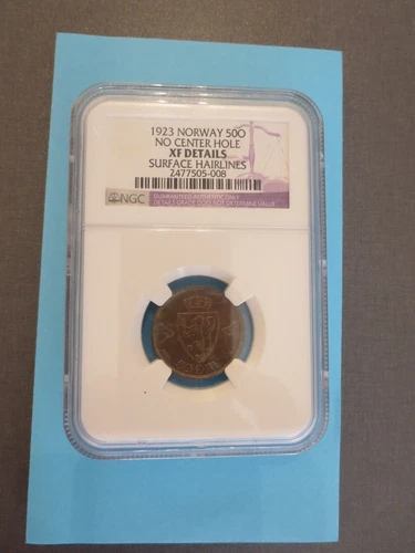 Norway 50 Øre 1923 without holes XF NGC