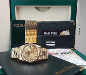 ROLEX-Mens-18kt-Gold-Day-Date-PRESIDENT-Champagne-Index-18038-SANT-BLANC