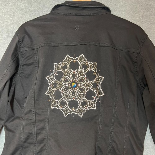 Christine Alexander Jean Black Denim Jacket Rhinestones Embellished Women XL - Picture 8 of 11
