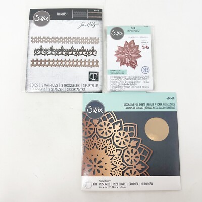Sizzix Bundle Crochet Thnilits & Poinsettia 3-D Impresslits Foil Sheets NEW