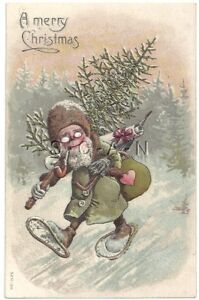 Babbo Natale Tedesco.Vintage 1906 15 Tedesco Pc Embossed Verde Babbo Natale Claus Natale Ciaspole Ebay