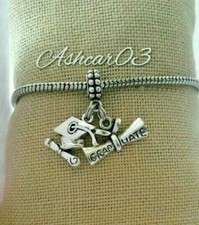 Graduate Graduation Hat Diploma Charm Pendant For European Bracelet Necklace 2pc