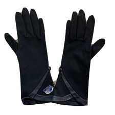 NEW with tags Elegant Vintage Ladies Formal Black Gloves With Leather-Look Trim